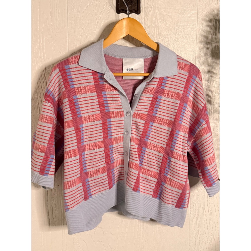 Short sleeve plaid sweater cardigan NWOT 525 america